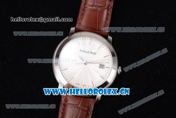 Audemars Piguet Jules Audemars Clone AP Calibre 3120 Automatic Steel Case with White Dial Stick Markers and Brown Leather Strap - 1:1 Original (EF) - Click Image to Close